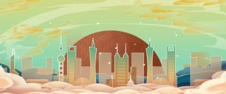 简约绚丽城市国潮背景合成