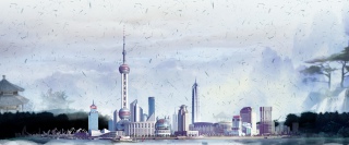 创意合成上海城市建筑背景合成
