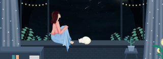 文艺夜晚窗边女孩促销海报