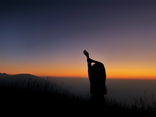 武功山夕阳黄昏背影